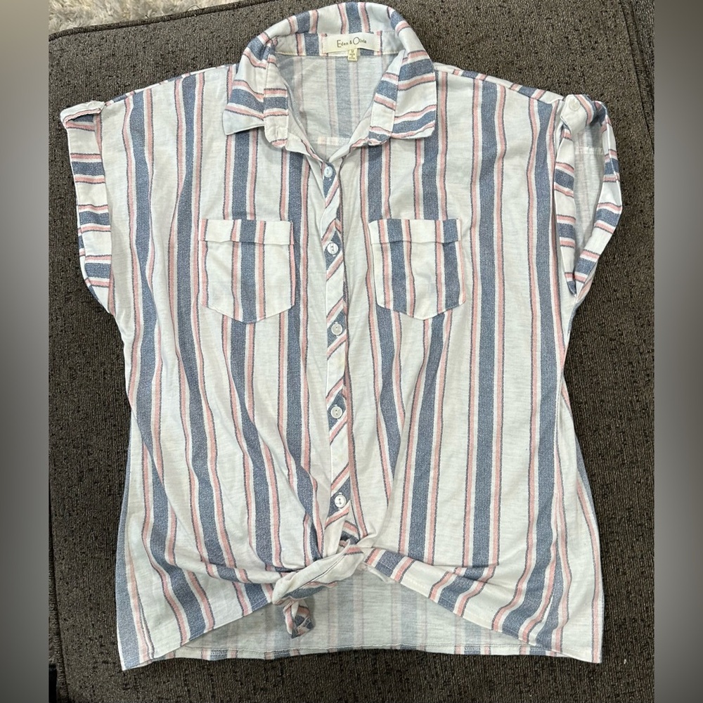 Eden & Olivia Vintage Front Tie Striped Shirt